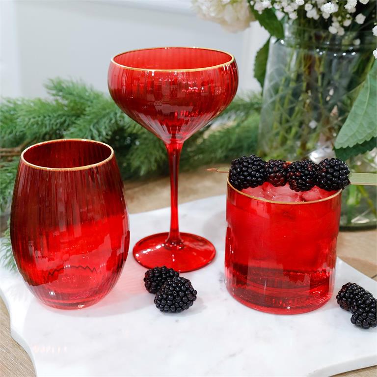 Ribbed Red Glass Coupe – Ganas Pecan Company