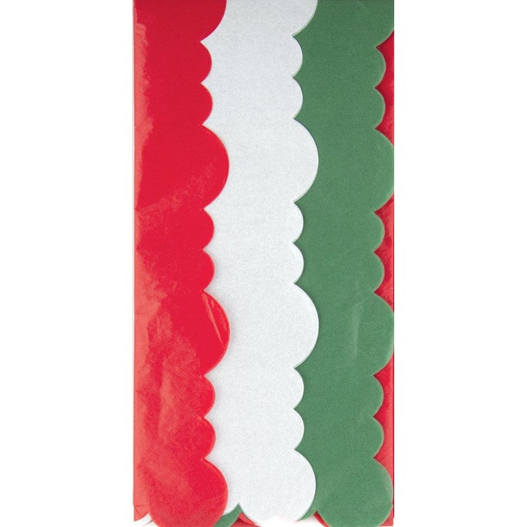 Red Green White Scalloped Tissue Paper-Multi Color Pack