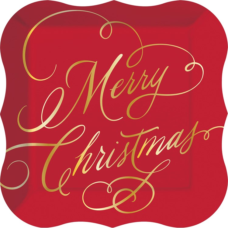 Merry Christmas Classic Script Plate-Dinner-Shaped