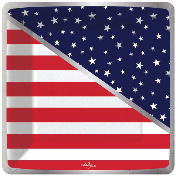 Patriotic-Stars and Stripes Plate-Dessert-Square