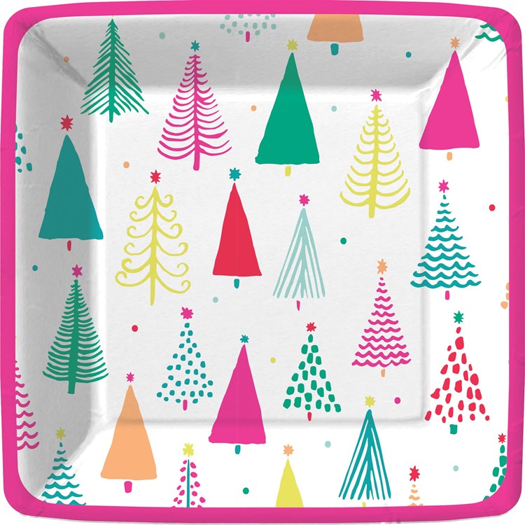 Bold Bright-Painted Trees Plate-Dessert-Square