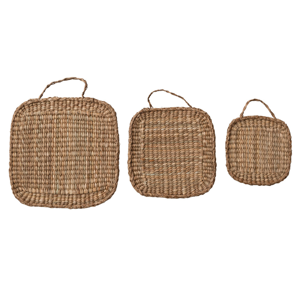 Hand-Woven Bankuan Trivets w/ Handles, Natural, Set of 3