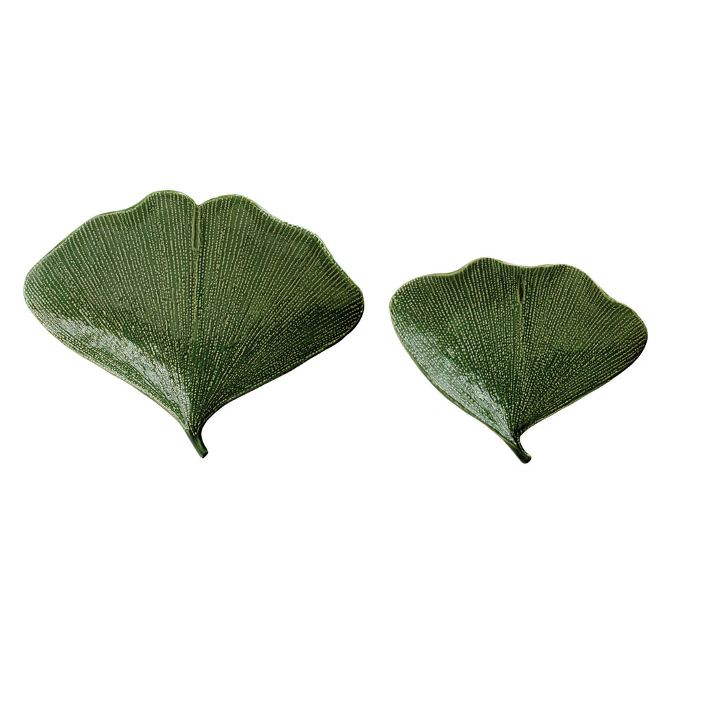 Debossed Stoneware Gingko Leaf Shaped Plates, Set of 2 (Each One Will Vary)