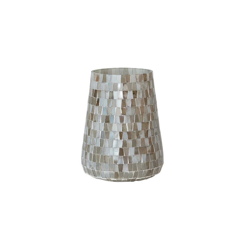 Glass Mosaic Candle Holder/Vase, Antique Pewter Finish